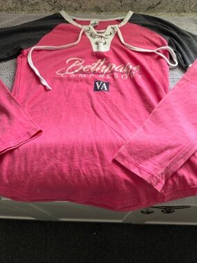 Avalon Lace-Up Pullover — Pink, White & Gray